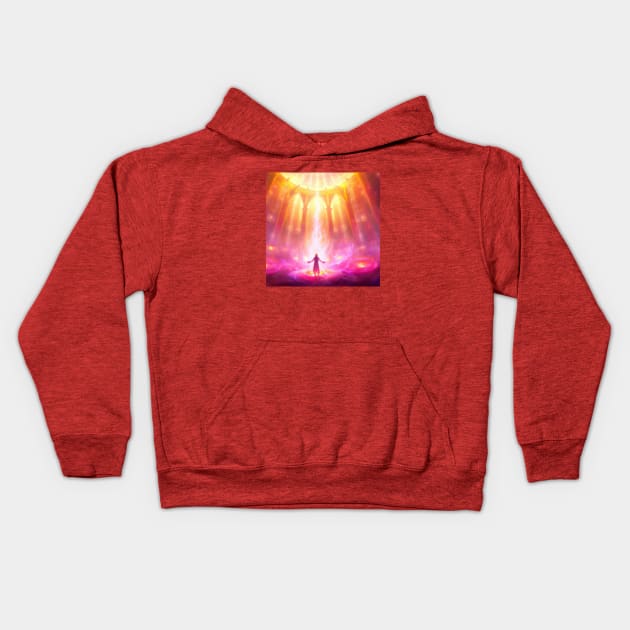 Mystical Heavenly Light Engulfs Lone Monk Kids Hoodie by Star Scrunch